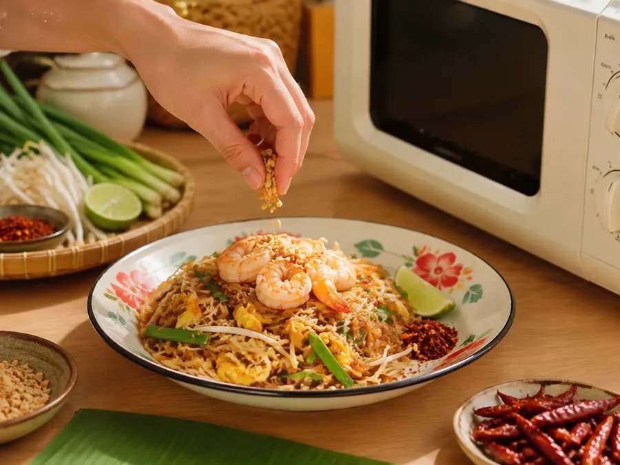 Plate and garnish the Pad Thai